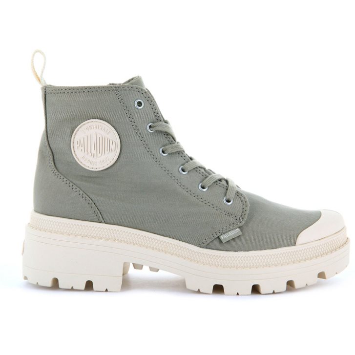 Palladium Pallabase Twill Women\'s Boots Green | UK W063-GKL